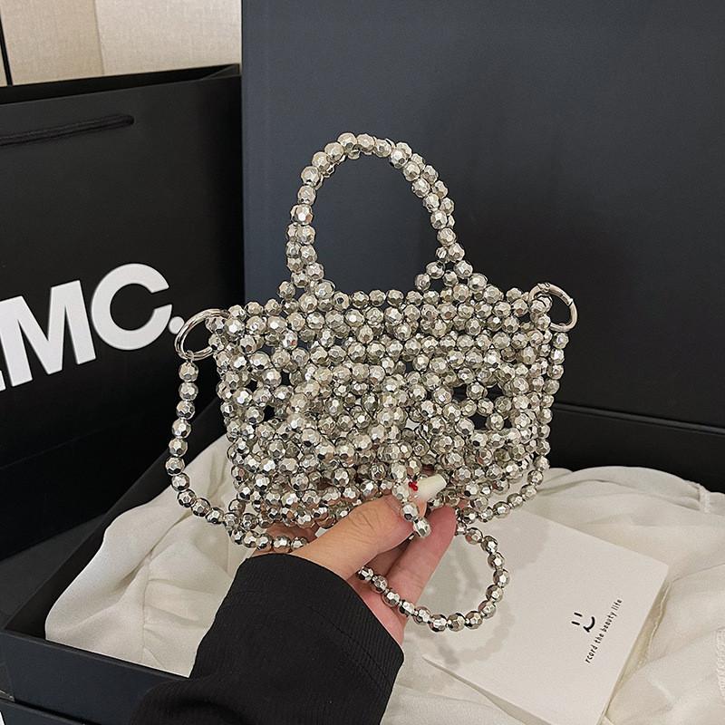 Bead Handbag Transparent With Bow Design And Top Opening For Women Daily Use