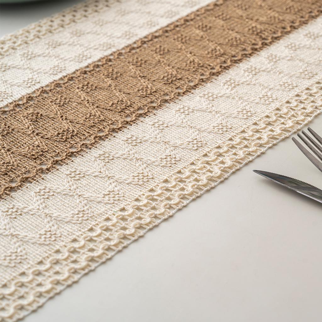 Bohemian Rustic Wedding Bridal Shower Dinner Cotton Linen Table Runner