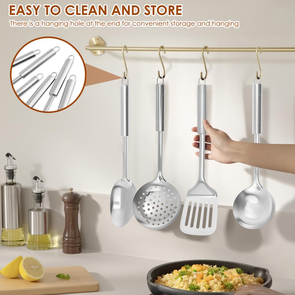 6 Pcs Cooking Utensils Set Stainless Steel Kitchen Utensil Set Heat Resistant Wok Utensils Set Versatile Kitchen Cooking Tools