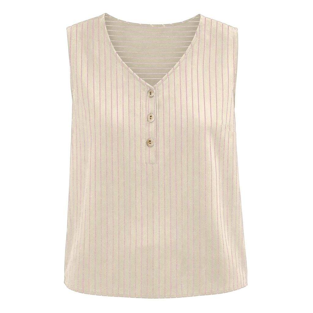Women Sleeveless Pullover Top Loose Fit V Neck Button Detail Casual Summer Blouse Lightweight Breathable Fabric Comfortable Fit
