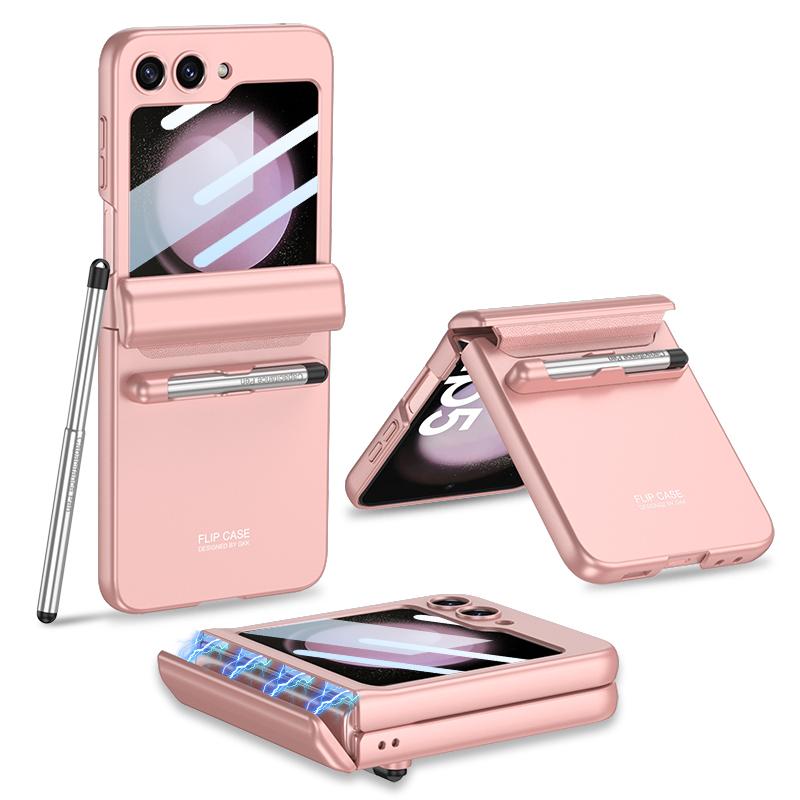 

GKK For Samsung Galaxy Z Flip5 5G Case Magnetic Hinge PC Phone Cover with Small Screen Film+Stylus Pen Pink