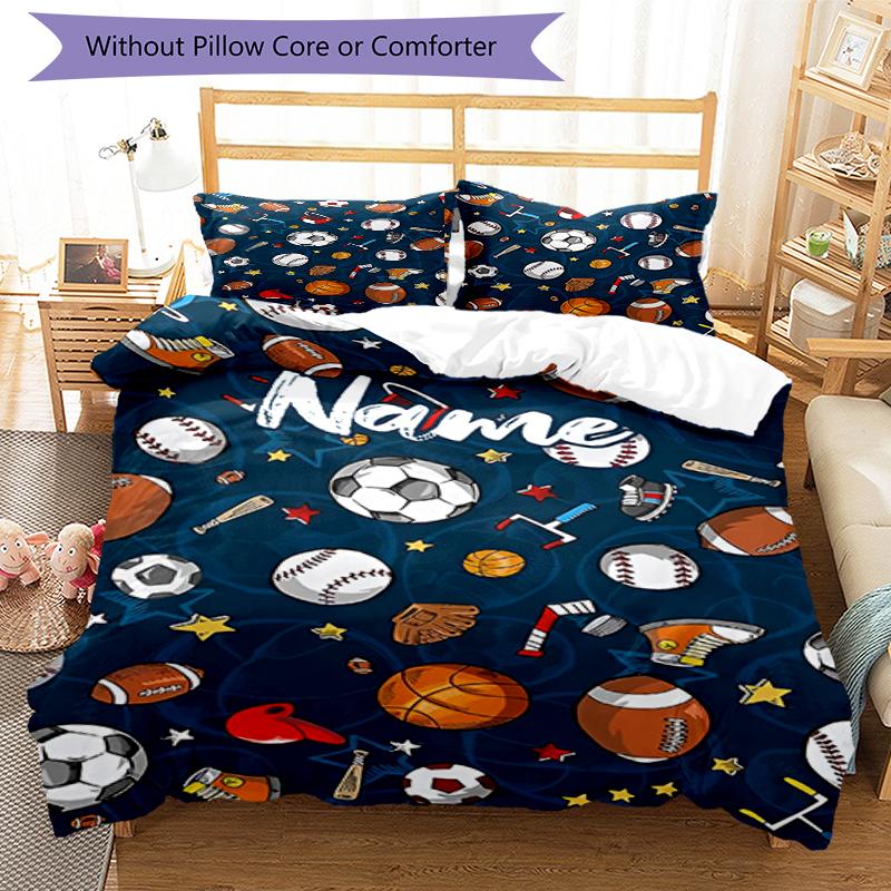 3pcs Custom Name Ball Sports Bedding Set Duvet Cover Closure Includes 1 Duvet Cover & 2 Pillowcases, Soft and Comfortable for All Seasons.