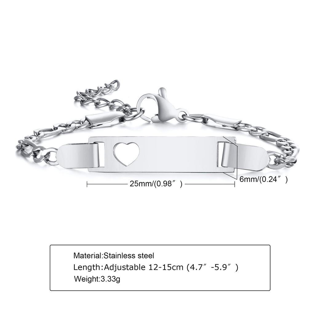 Custom Personalized Name ID Bracelet Gilrs Boy Gifts, Stainless Steel Curb Chain Link Crown Bracelet Not Allergic