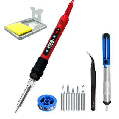 80W Soldering Iron Kit Adjustable Temperature LCD Solder Welding Tools Ceramic Heater Soldering Tips Tweezers Soldering Wire