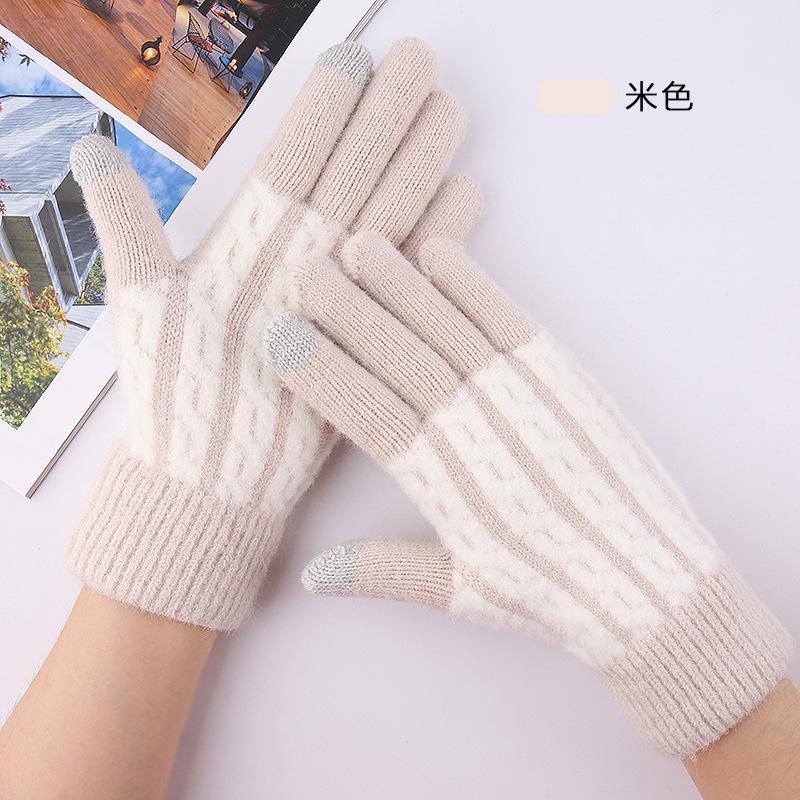 Women's Knitted Gloves Winter Warm Fleece Thickened Jacquard Split Finger Wool Touch Screen Gloves