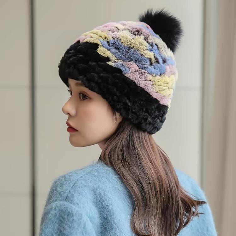 Rabbit Fur Hat Women's Autumn and Winter Thickened and Velvet Versatile Plush Ear Protection Warm Fur Fur Woven Hat Korean Version