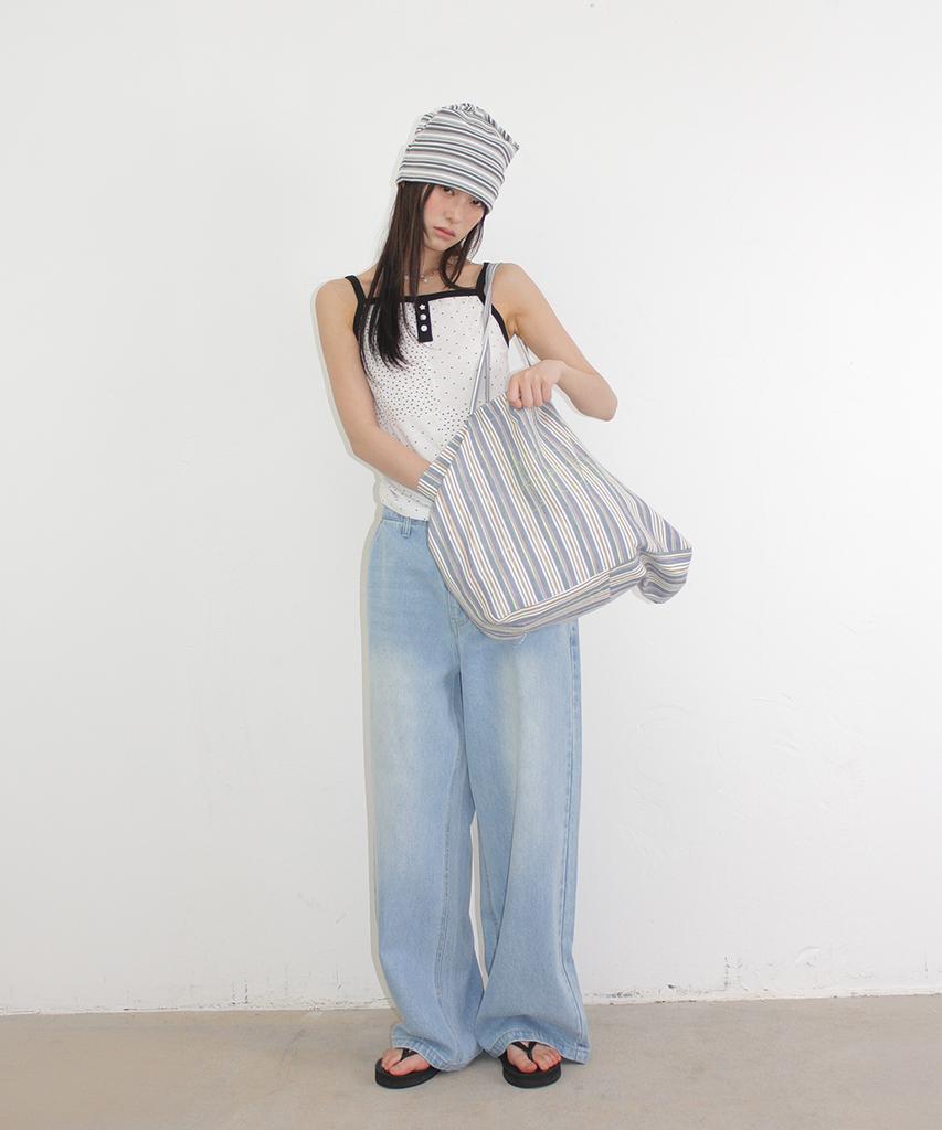 RONRON Stripe Knot Square Beanie Gray