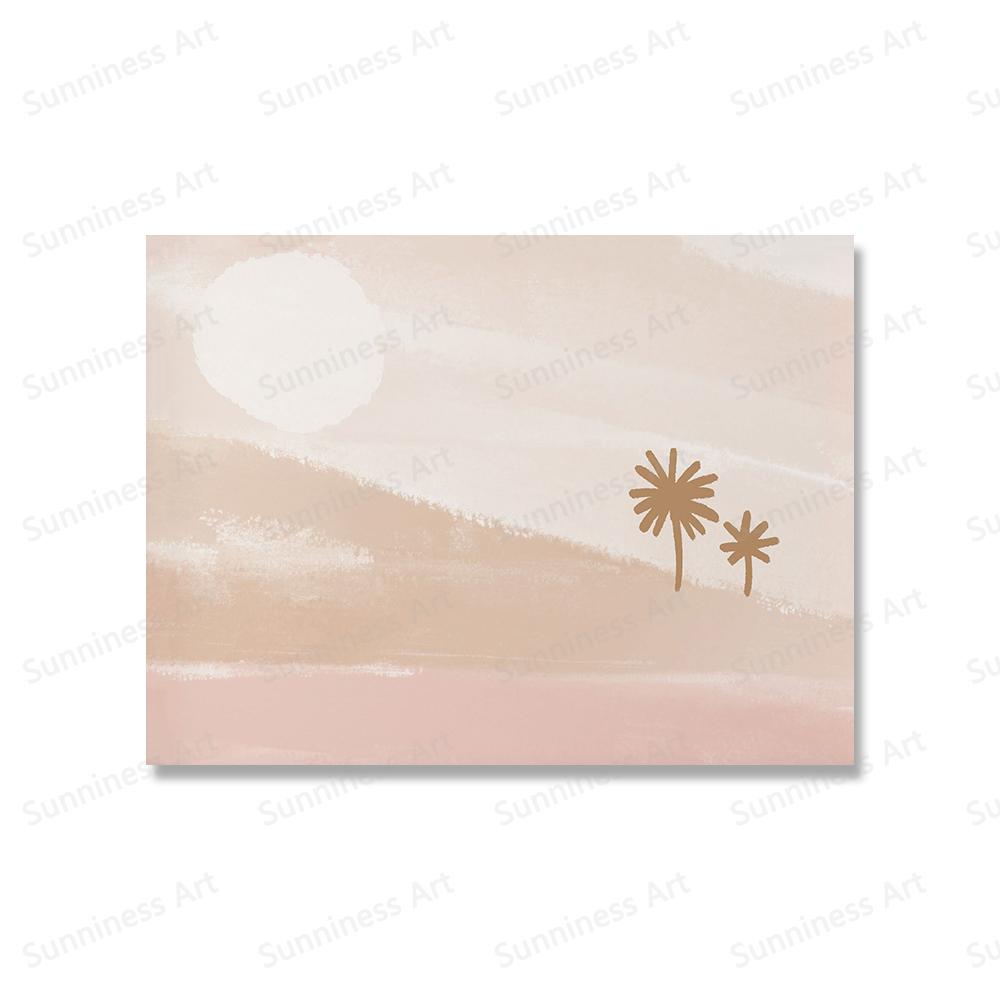 Modern Landskapsposter Surf Rida Vågor Rosa Snäcka Canvasmålning Palmträd Väggkonst Bilder Minimalistisk Boho för Heminredning