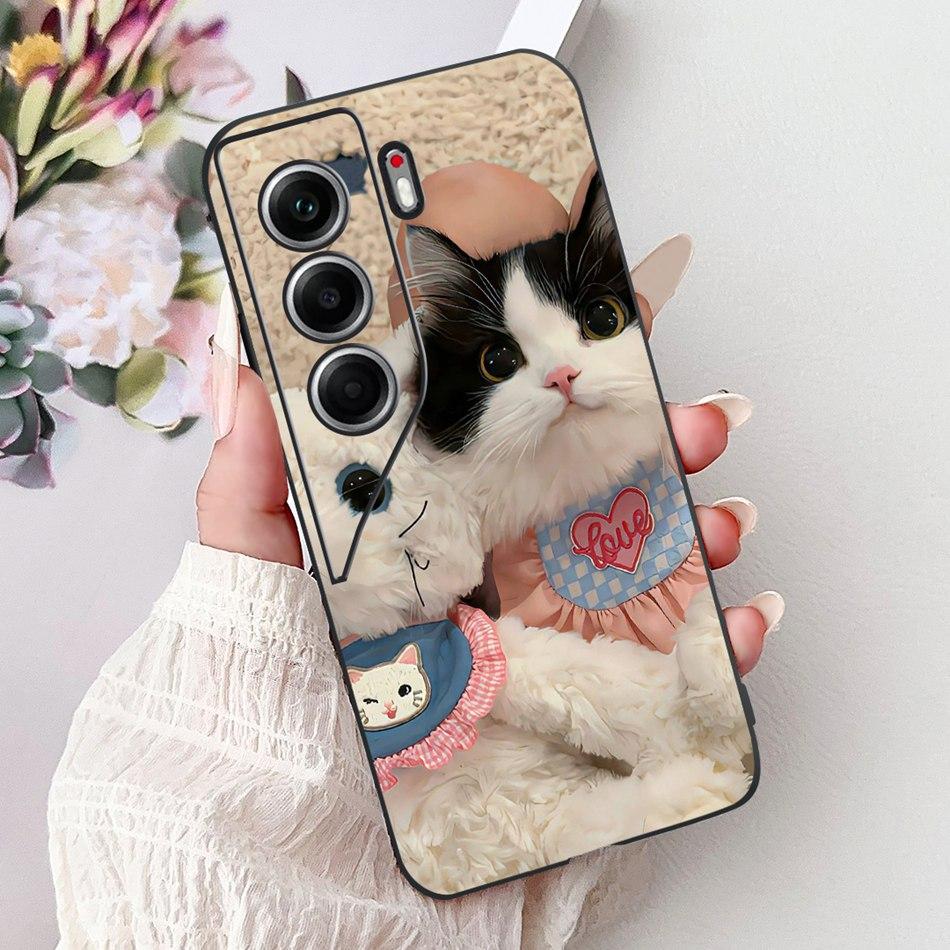 For Tecno Camon 40 Pro 4G Camon40 Elegant Floral Cat Phone Case For Camon 40 40Pro 4G CM6 CM5 Black Silicone Soft Cases Bumpers
