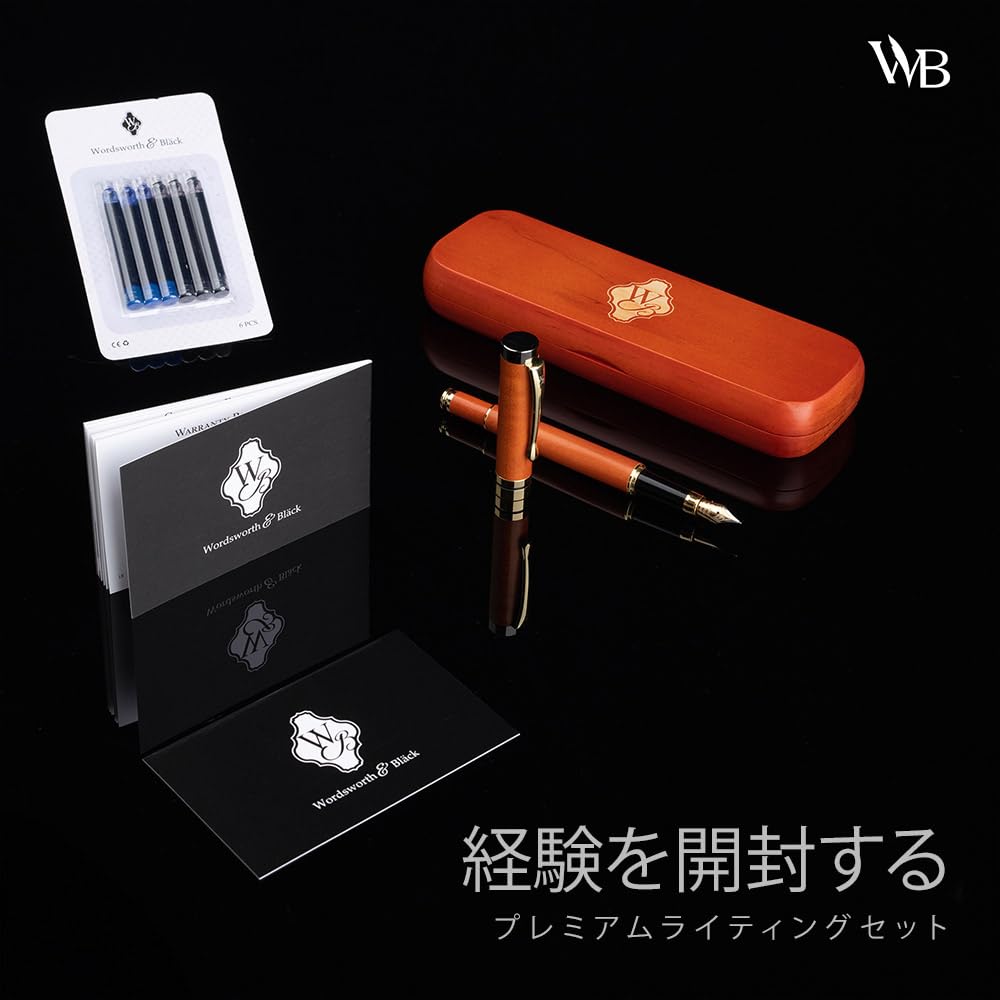 Wordsworth Black Fountain Pen Premium Bamboo Wood Extra Fine Gift Includes 6 Ink Cartridges and Ink Refill Converter Smooth Writing Experience & Set,