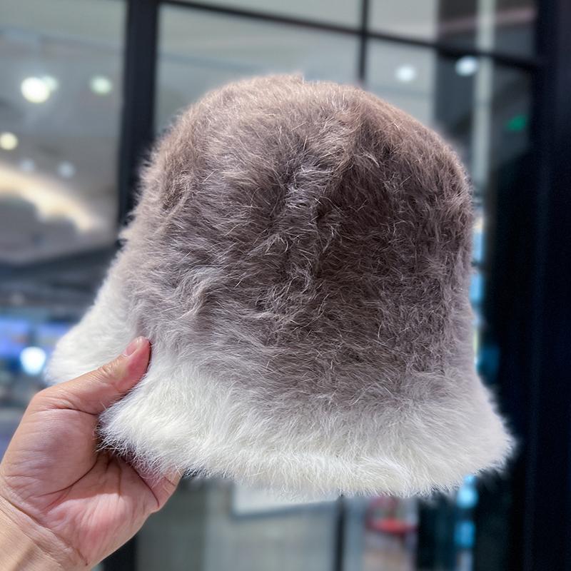 

Зимняя кроличья шерсть постепенное изменение радужная шапка рыбака детская осенне-зимняя теплая холодная шапка для умывания вязаная шапка-ведро adult (56-58cm)