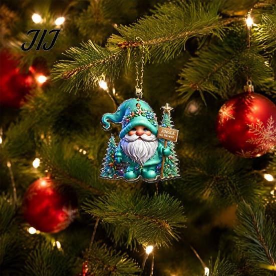 Colorful Tree Hanging Ornaments 12Pcs Christmas Gnome Ornaments, 2D Flat Pendants, Acrylic Xmas Festive Home Holiday Supplies Decorations with