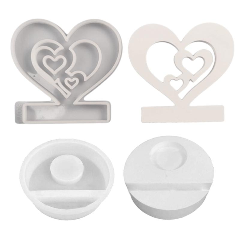 Heart Candlestick Molds Love Heart Candle Holder Molds with Base for DIY Craft Tealight Candle Holder Room Decorations