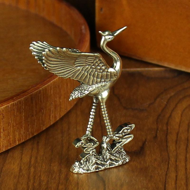 Brass Crane Small Ornament, Copper Handicraft, Pure Copper Desktop Tea Table, Tea Pet Ornament, Small Commodity