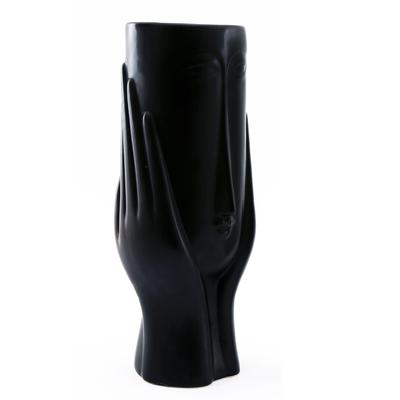 [R8339] - Black 'Arty' Ceramic Vase (face In Hands) - 30x12cm