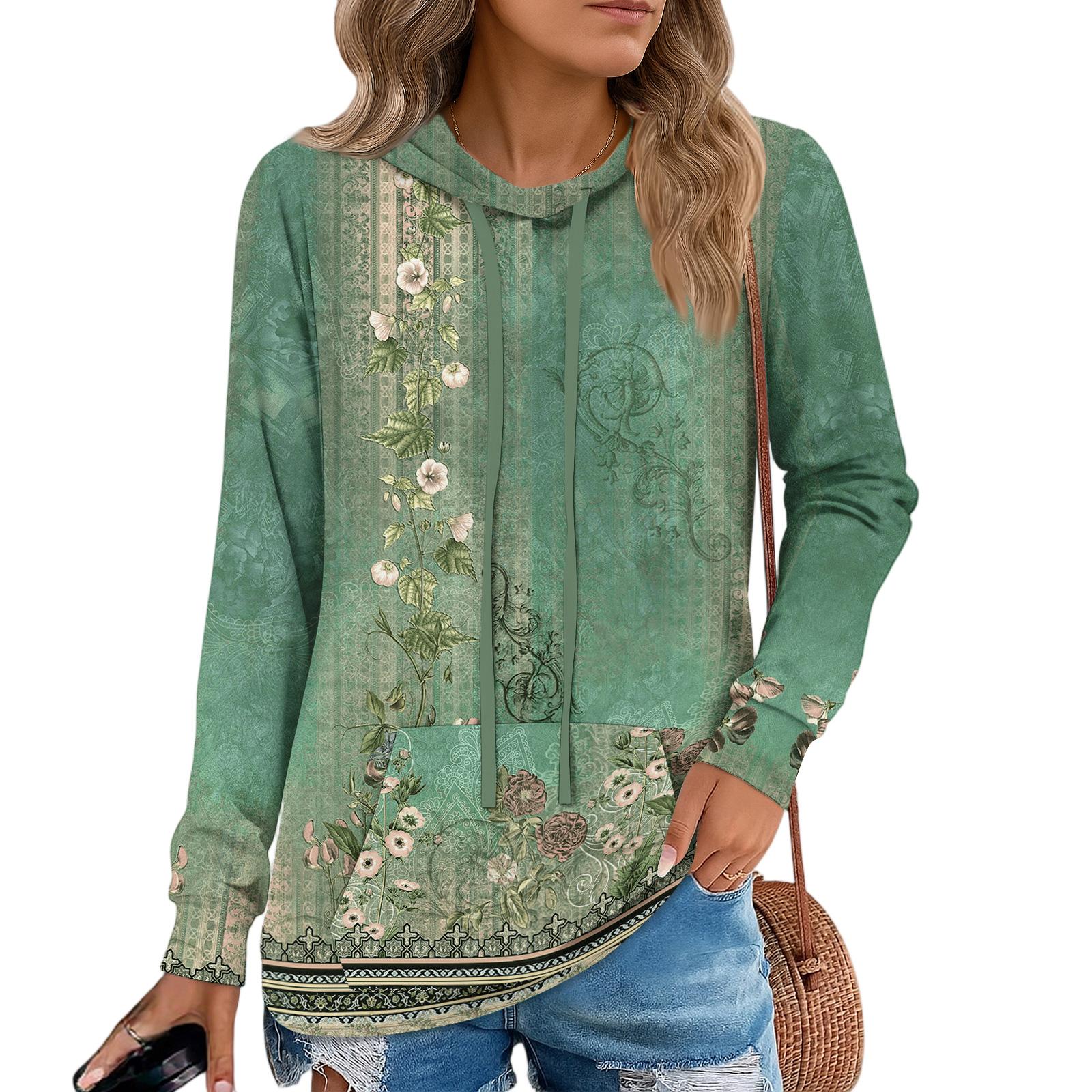 

Жіночі пуловери з капюшоном, модні толстовки з капюшоном для дівчат-підлітків, жіноча туніка на осінь M зелений