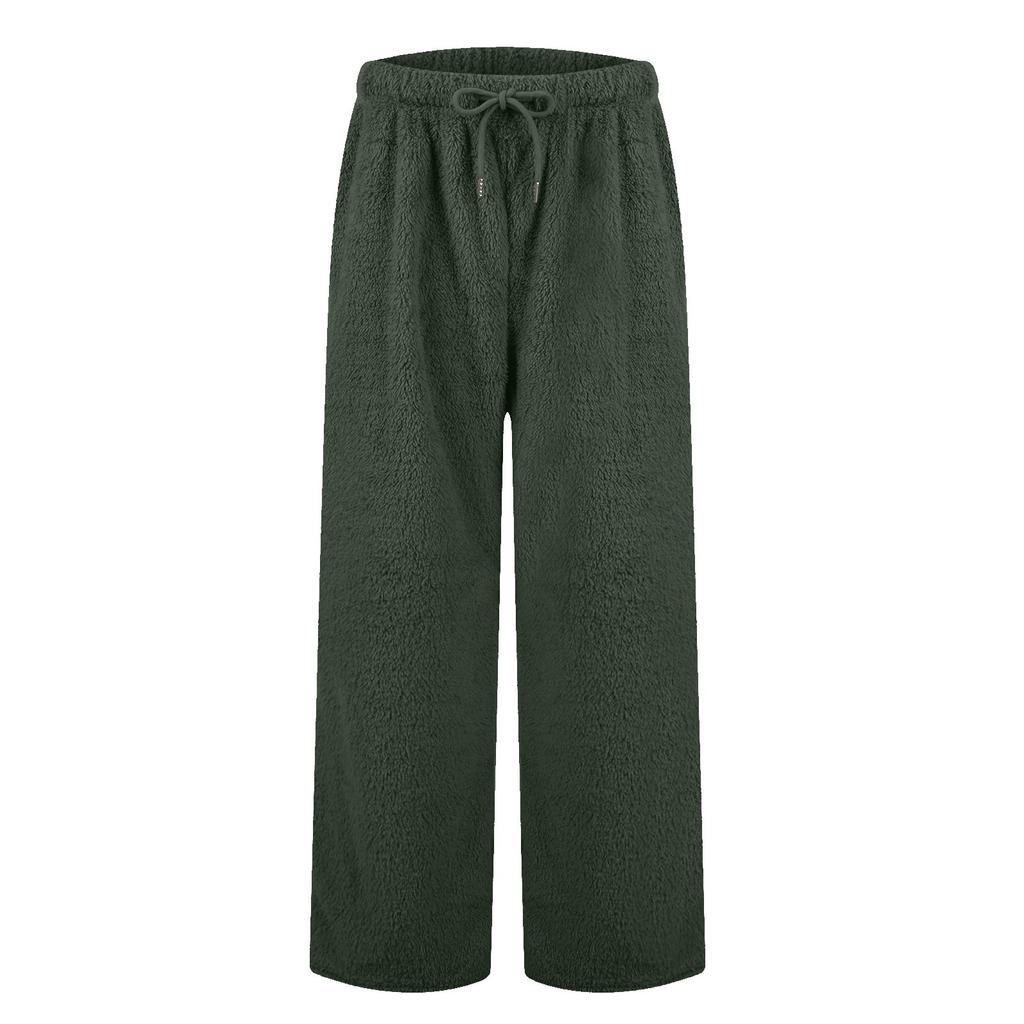 Women's Solid Color Fashion Plush Casual Pants Loose Plush Thermal Pants