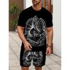 Summer Men's Personalized Two-piece Short-sleeved Cartoon Duck Print Drawstring Shorts Fashion Outdoor Large Size Sports Suit
