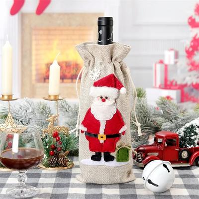 Bolsa de Yute para Embalaje de Regalo de Botella de Vino de Navidad Muñeco de Nieve Papá Noel Bolsa de Yute Bolsa de Arpillera Funda para Botella de Vino de Navidad Decoraciones Navideñas