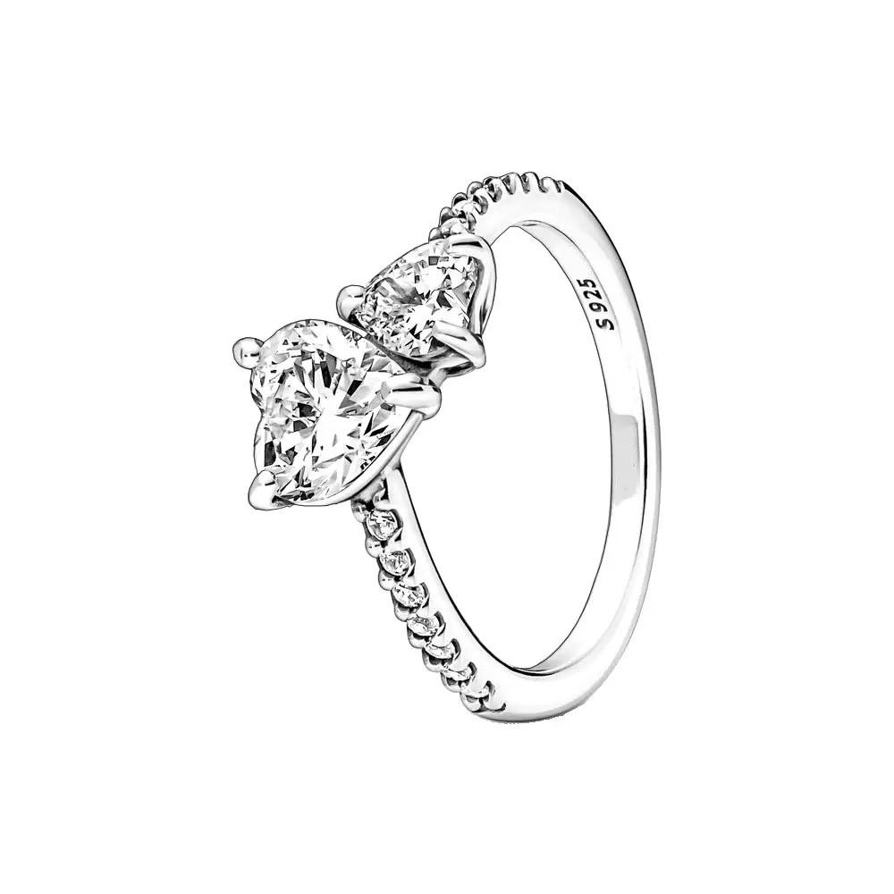 Waterdrop Ring S925 Silver Zircon Blue Stone Heart Ring Fashionable Women's Jewelry Party Wedding Gifts