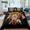 Cow Skull Bed Cover Queen Size Sunflower Cattle/Bull Skeleton Bed Linen Package Botanical Floral Leaves Boho Tribal Polyester Fabric Quilt Cover