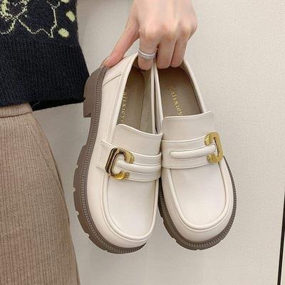 Real Soft Leather Loafers Women's 2025 Spring and Autumn New Muffin Sole Thick Heel Single Shoes British Style Versatile Soft Sole Small Leather Shoes