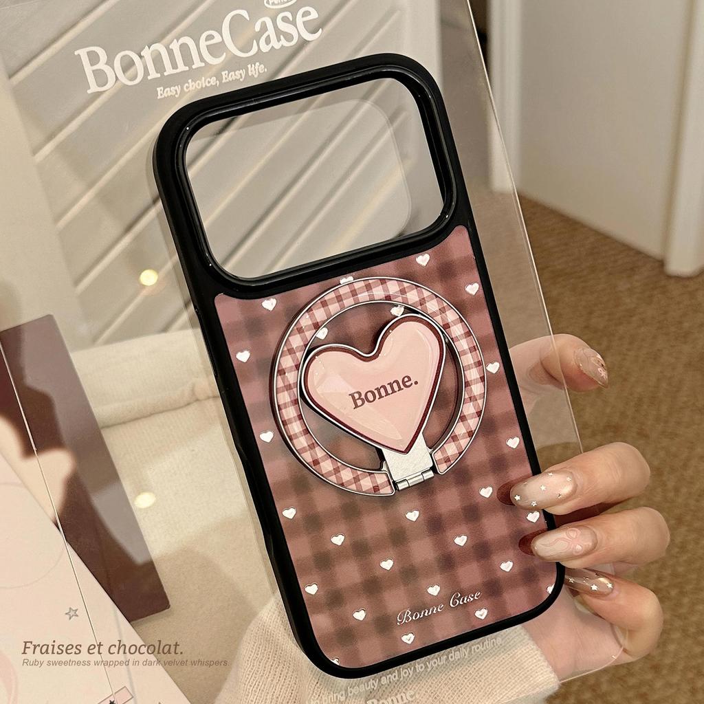 Brown Heart-Shaped Stand Phone Case for iPhone 15, iPhone 16, iPhone 17 Pro Max