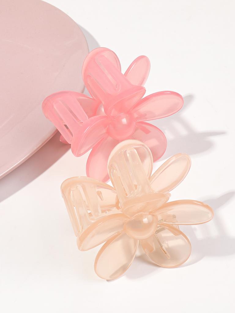 4Pcs 3Inch Pink Flower Claw Clips,Large Flower Hair Claw Clip for Women Thin Thick Curly Hair,90's Strong Hold Jaw Clip
