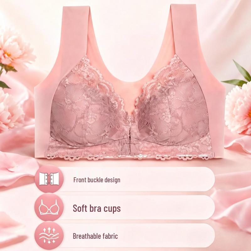 Plus Size Front Closure Lace Bra - Lifting & Wireless Seamless for Women