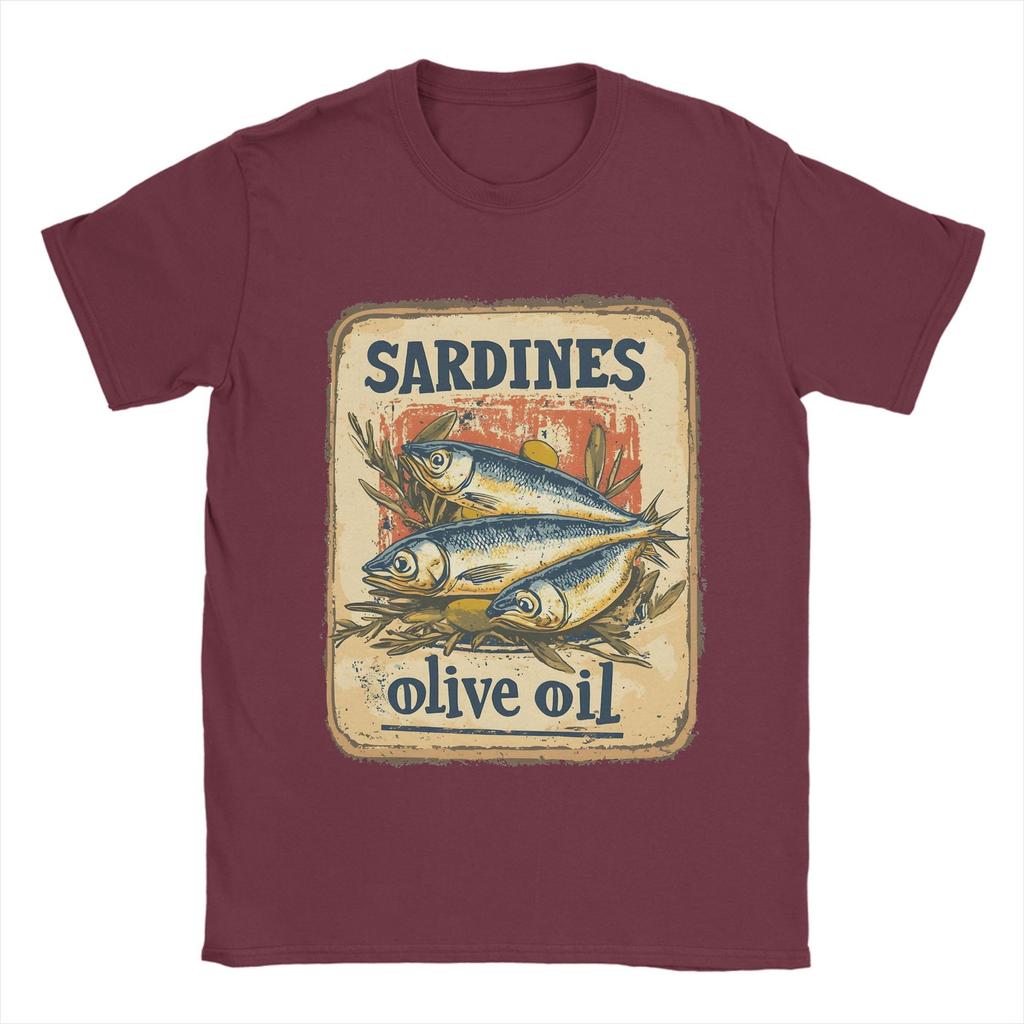 Men Sardines in olive oil   T Shirt  A Vintage Poster Pure Cotton Clothes Casual Short Sleeve Crew Neck Tee Shirt  T-Shirt
