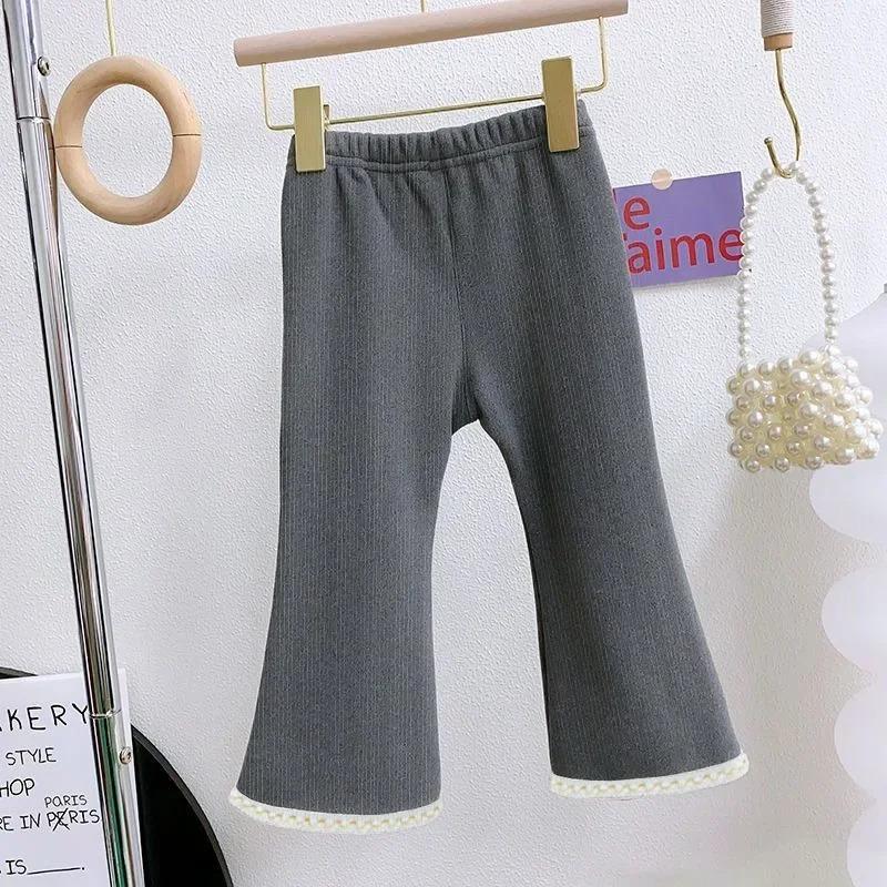 Girls' Autumn Winter Fleece Lined Outerwear Leggings Korean Stylish Flared Pants Kids Babies