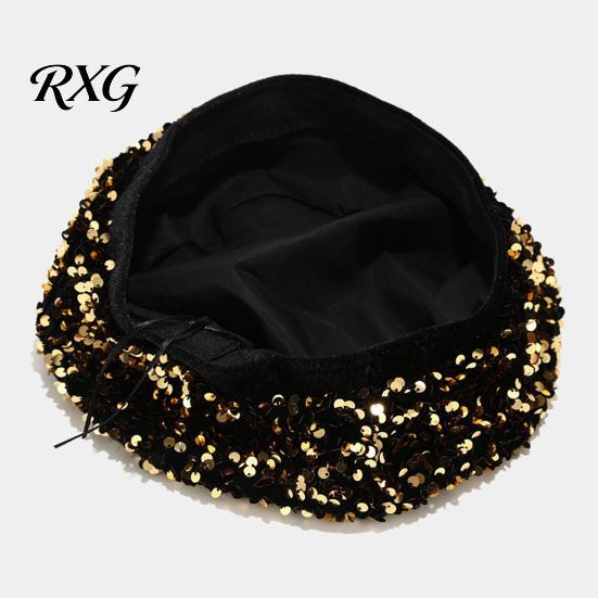 Vielseitiges Outfit-Accessoire Damen Pailletten-Barett, Funkelnde Retro-Künstlerkappe, Stilvolle Lässige Reisekappe Verstellbare Malerhaube für Straßenfest Täglich