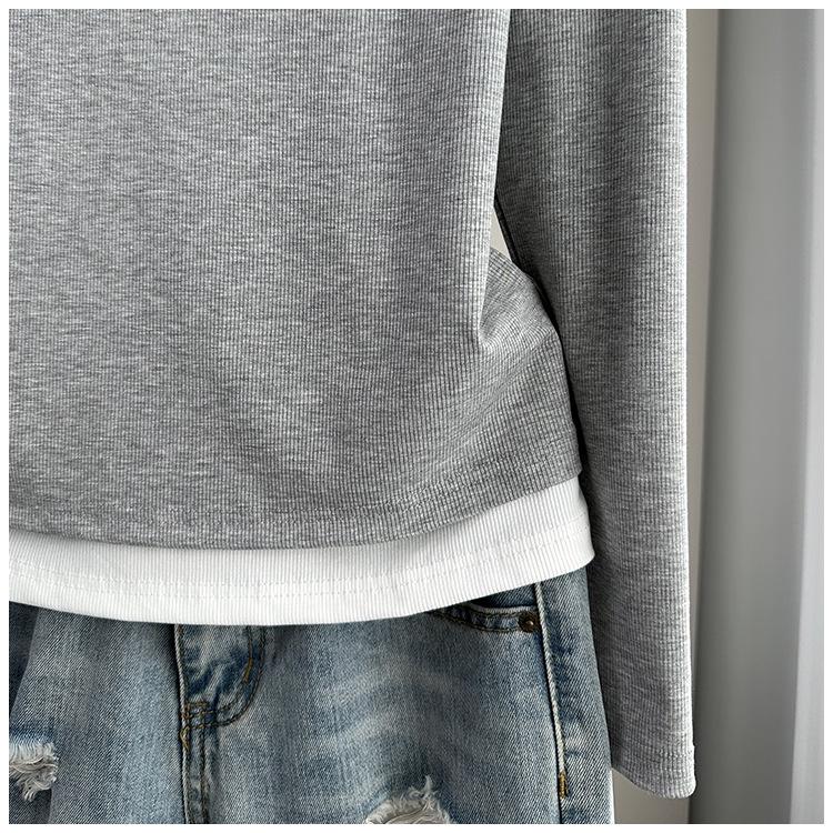Look Due Pezzi da Donna Taglie Forti Maglietta a Maniche Lunghe - Stile Europeo Modellante, Perfetta per Primavera/Autunno