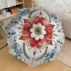 1pc Red Floral Mandala Design Umbrella with Plastic Handle,Suitable for All Seasons Home Travel Outdoor UmbrellaDD1340