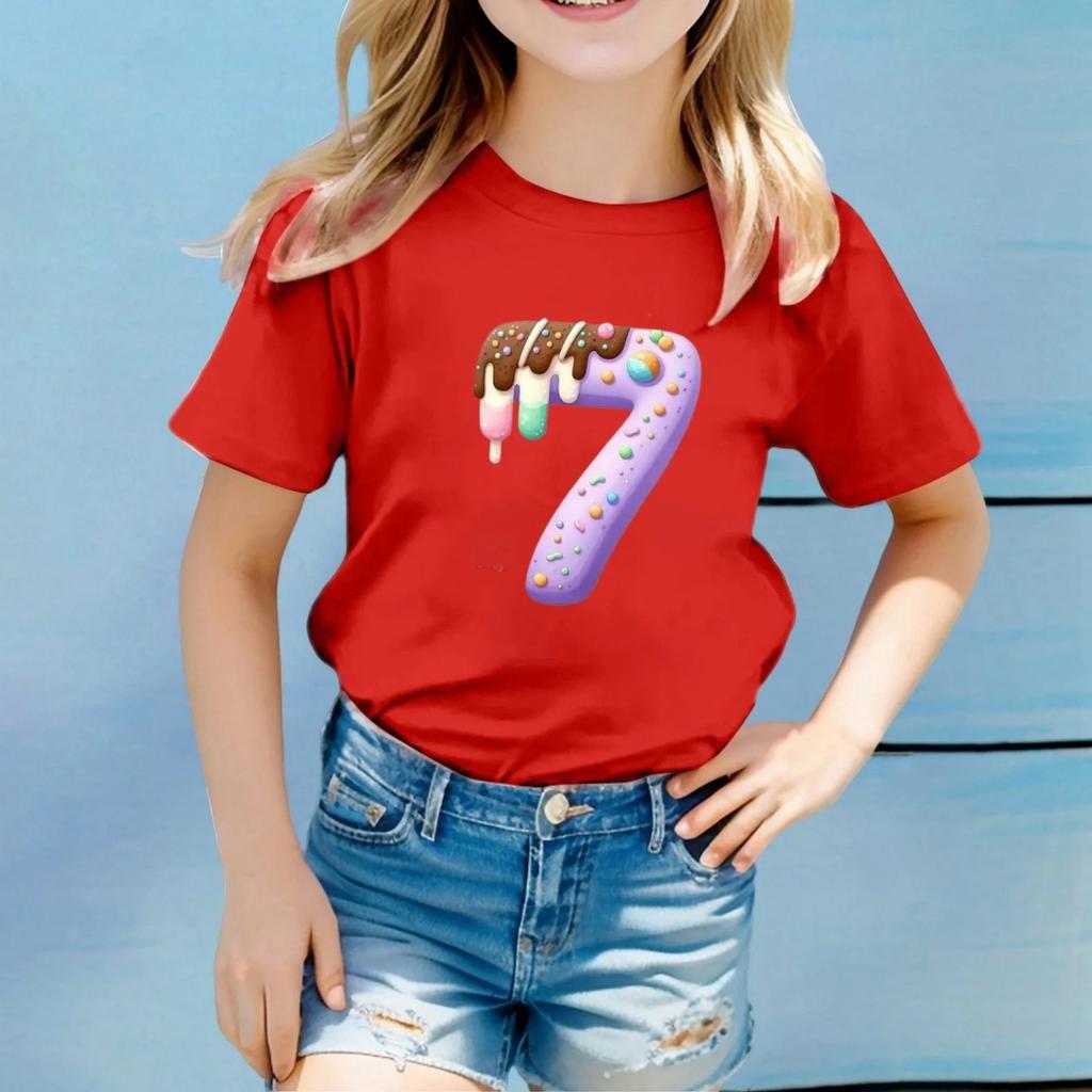 Nuova T-shirt per Bambini con Stampa del Numero 67 Abbigliamento per Bambine T-shirt Girocollo Casual Comoda Manica Corta Abbigliamento