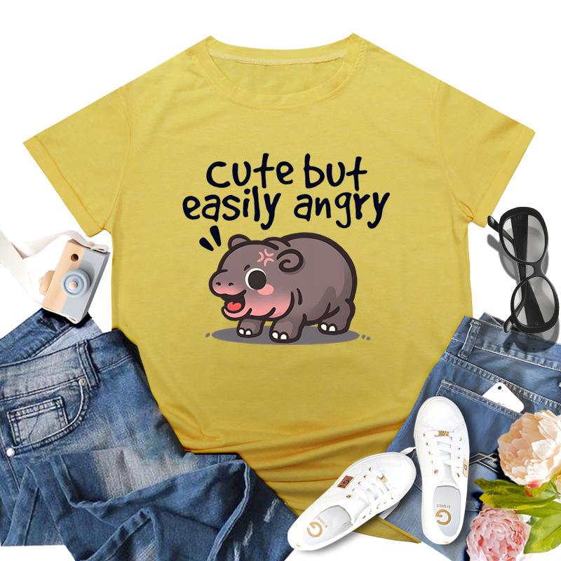 Podskakująca Świnia Moo Deng Nadrukowany Top Modny Pulower Casualowy Wszechstronny T-shirt Damski