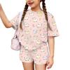 Kids Casual Short Sleeve Top and Shorts Set Animal Print Lightweight Comfortable Summer Outfit for Boys and Girls
