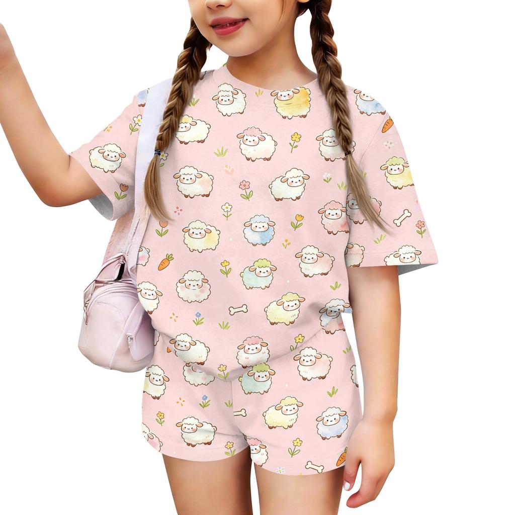 Kids Casual Short Sleeve Top and Shorts Set Animal Print Lightweight Comfortable Summer Outfit for Boys and Girls