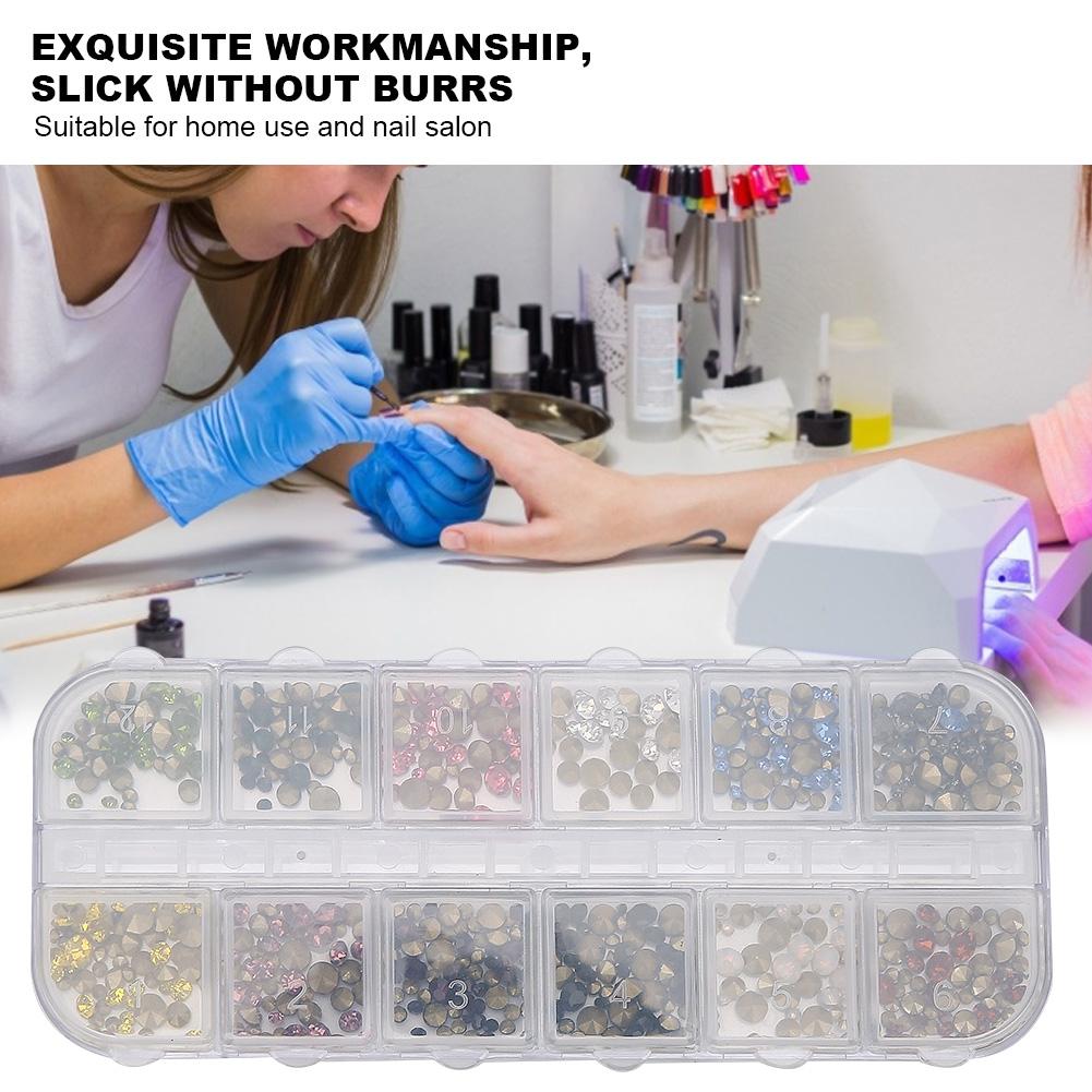 12 Grids Nail Art Rhinestones DIY Nail Decoration Glitter Rhinestones Manicure Tool