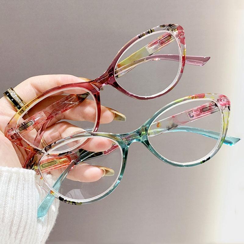 Gafas de Presbicia de Moda y Personalidad para Mujer, Lujosas Monturas Ojo de Gato, Gafas HD para Lejos con Luz Anti-Azul, Dioptrías +1.0 a +4.0