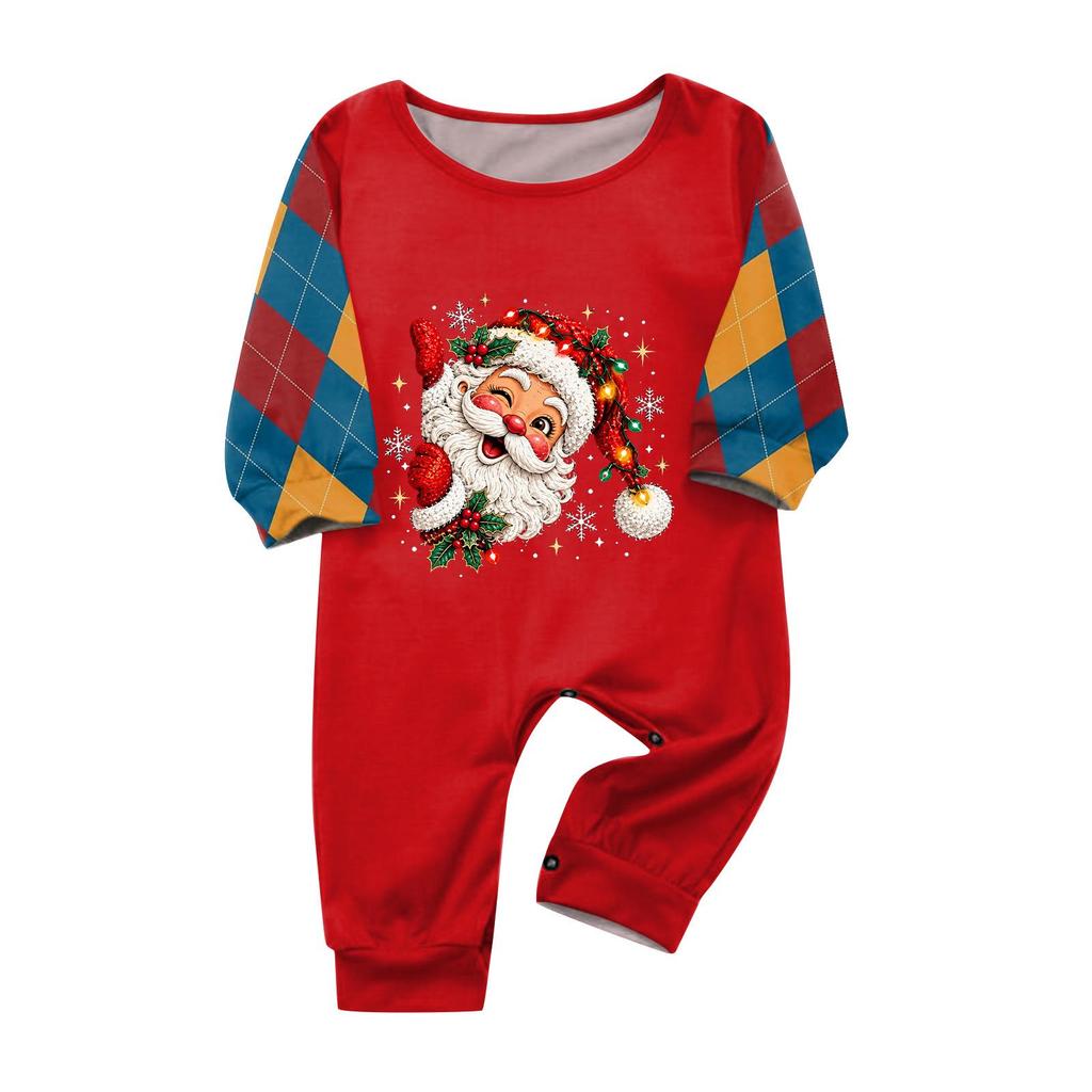 Christmas-print long-sleeve and long-pant matching family loungewear set