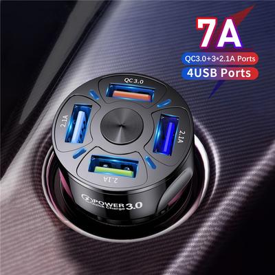 Cargador de Coche USB de 4 Puertos 48W Rápido 7A Mini Carga Rápida para iPhone 11 Xiaomi Huawei Adaptador de Cargador de Teléfono Móvil en el Coche