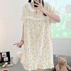 Cotton silk loungewear round neck printed short-sleeved nightdress women's summer thin dress girl student clothing artificial cotton pajamas
