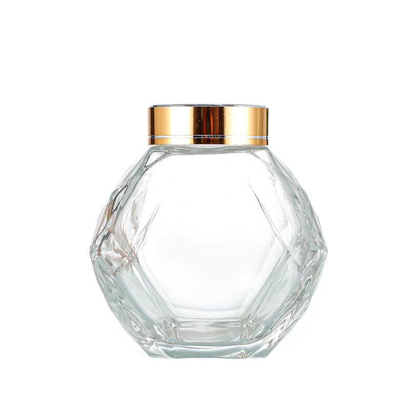 Hexagonal Glass Honey Jar: Sealed Caviar Portioning and Kitchen Storage Bottle