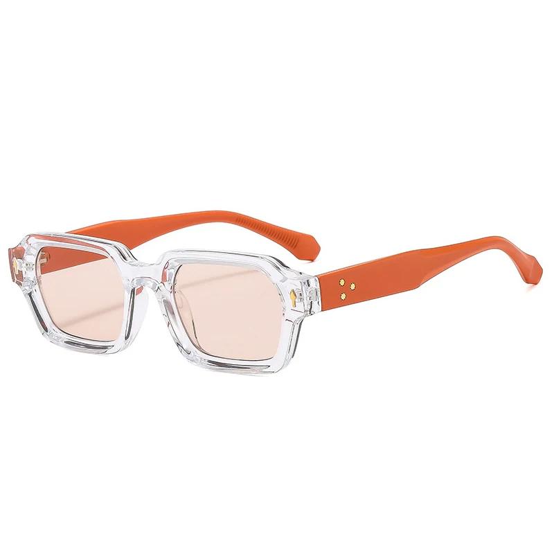 Fashion Square Men Sunglasses Tea Gradient Shades Women Retro Rivets Double Color Sun Glasses UV400