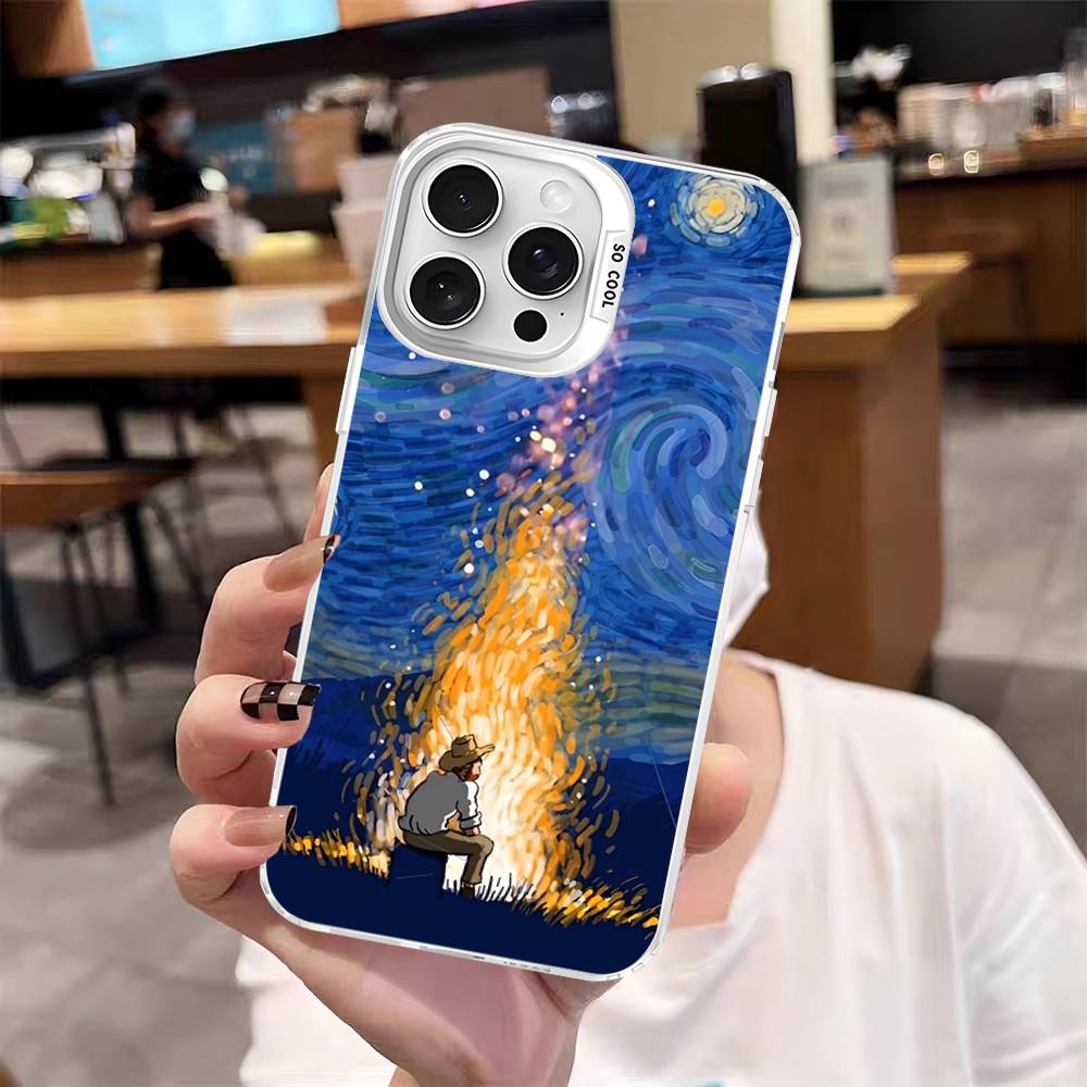 Van Gogh Art Painting For Iphone 15 14 13 Plus 17 16 12 11 Pro Max Matte Colored Silver Luxury Phone Cover
