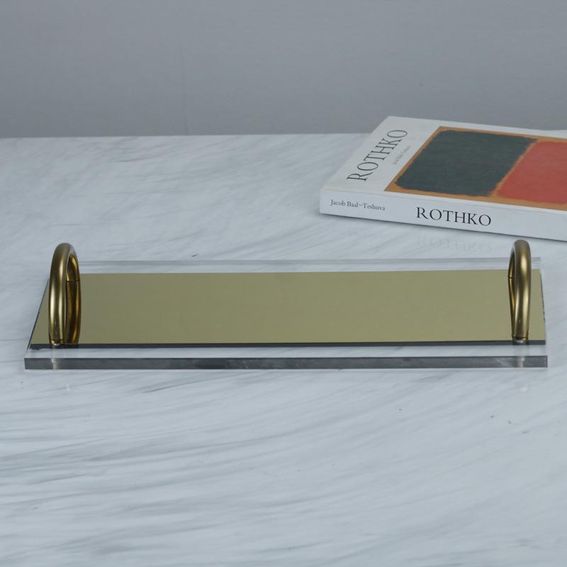 Simple Modern Transparent Stainless Steel Handle Long Tray Model Room Living Room Dining Table Coffee Table Storage Tray Ornaments