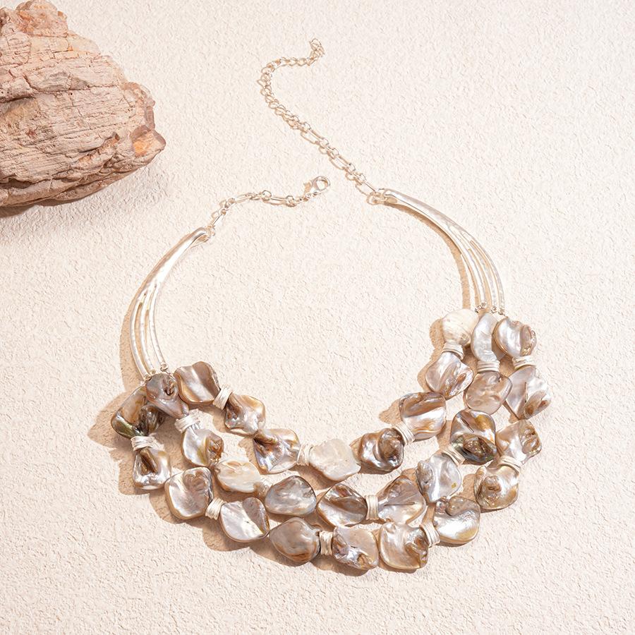 Shell Irregular Geometric Square Three-layer Necklace Personality Exaggeration Fashion Temperament Jewelry