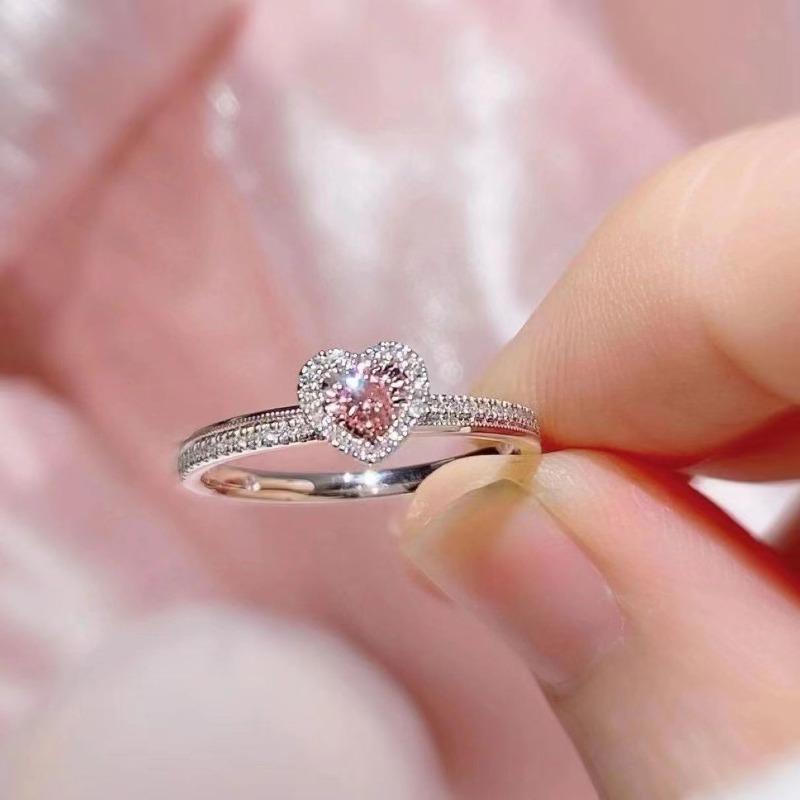 Copper Ring Luxury Shining Zircon Pink Heart For Women Cassic Wedding Engagement Wedding Bands Fine Jewelry Gift