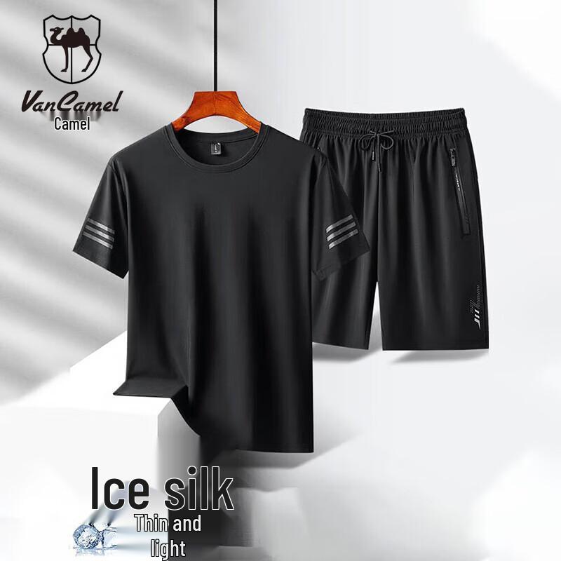 VANCAMEL Men s Ice Silk T-Shirt & Shorts Set L